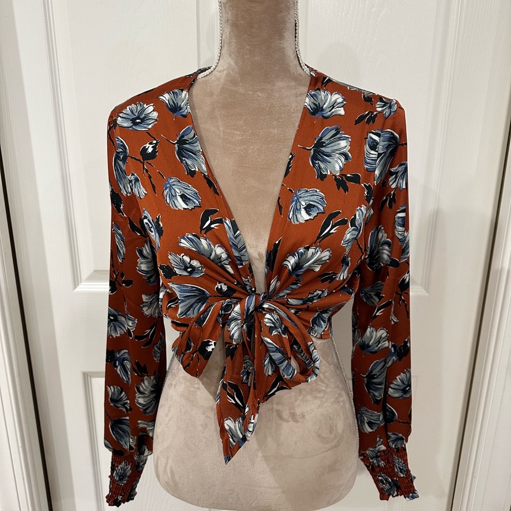 Wrap tie long sleeve top